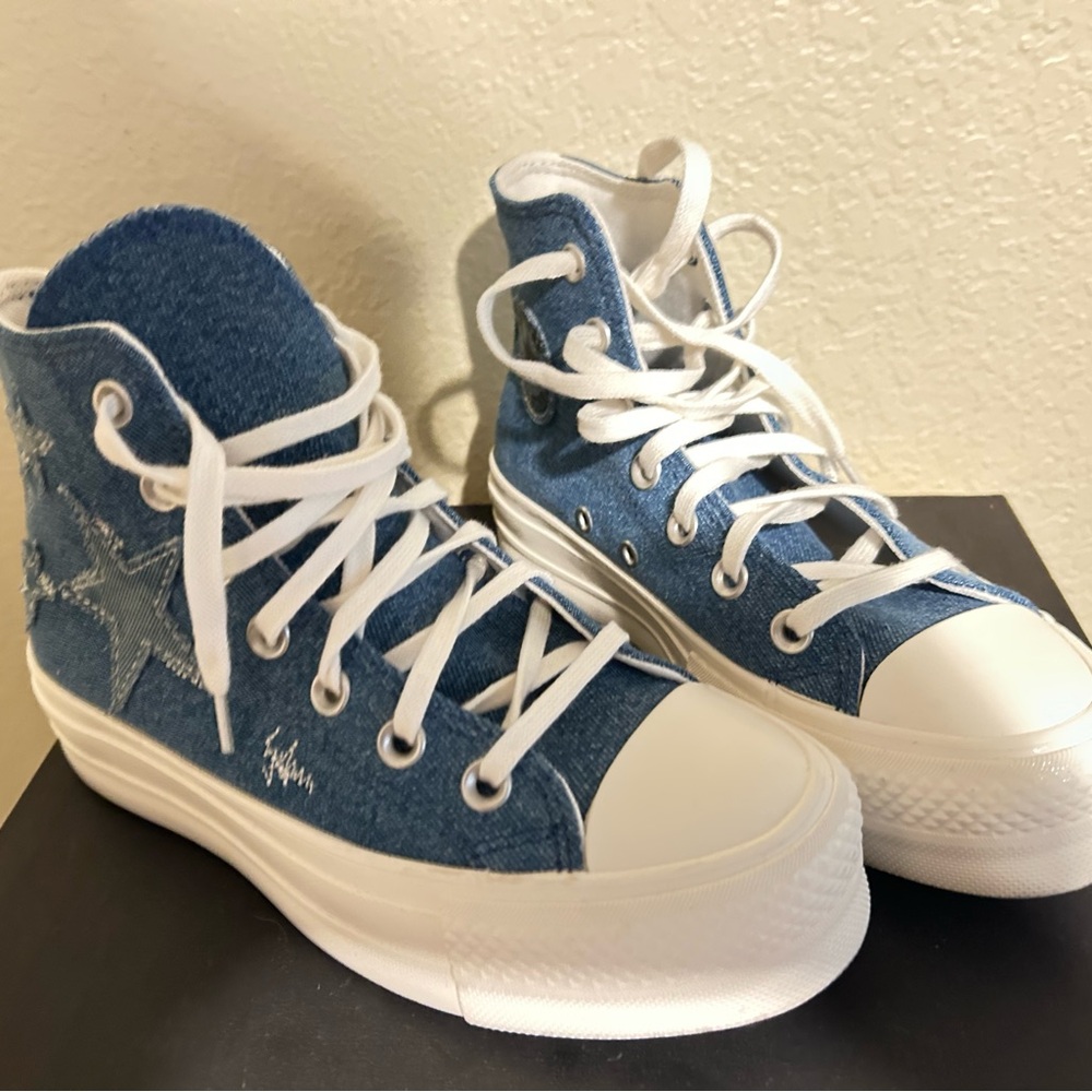Converse White Sneakers with Blue Trim